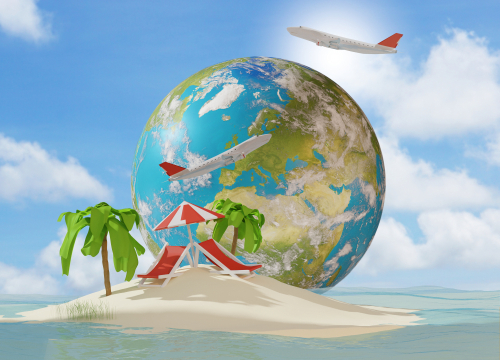 земля самолёт и тропический остров